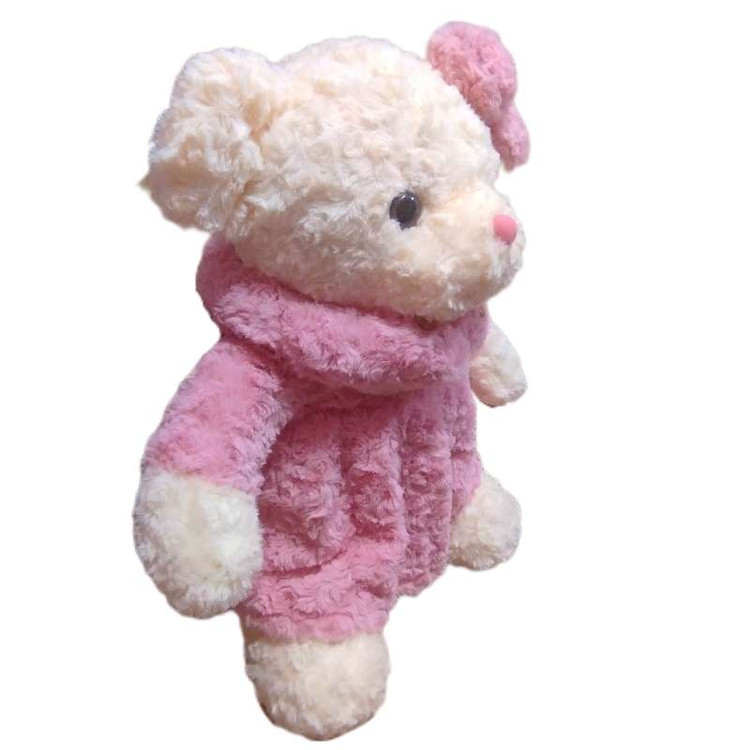 خرس پولیشی ۵۵ سانتیمتری با طراحی لطیف و لباس رزدار، انتخابی خاص برای مناسبتهای ویژه