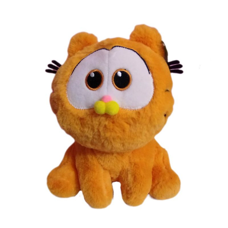 عروسک گارفیلد کوچک با چشمهای درشت و حالت شیطون، مناسب برای بازی و دکور کودکانه