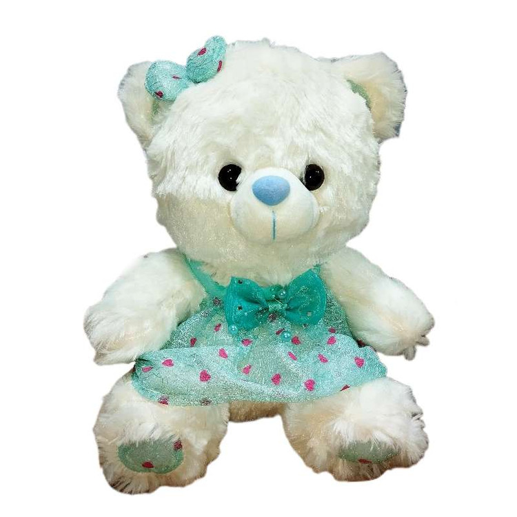 خرس پولیشی لطیف با لباس سبز زمردی و جزئیات طلایی، انتخابی شیک برای بازی کودکانه