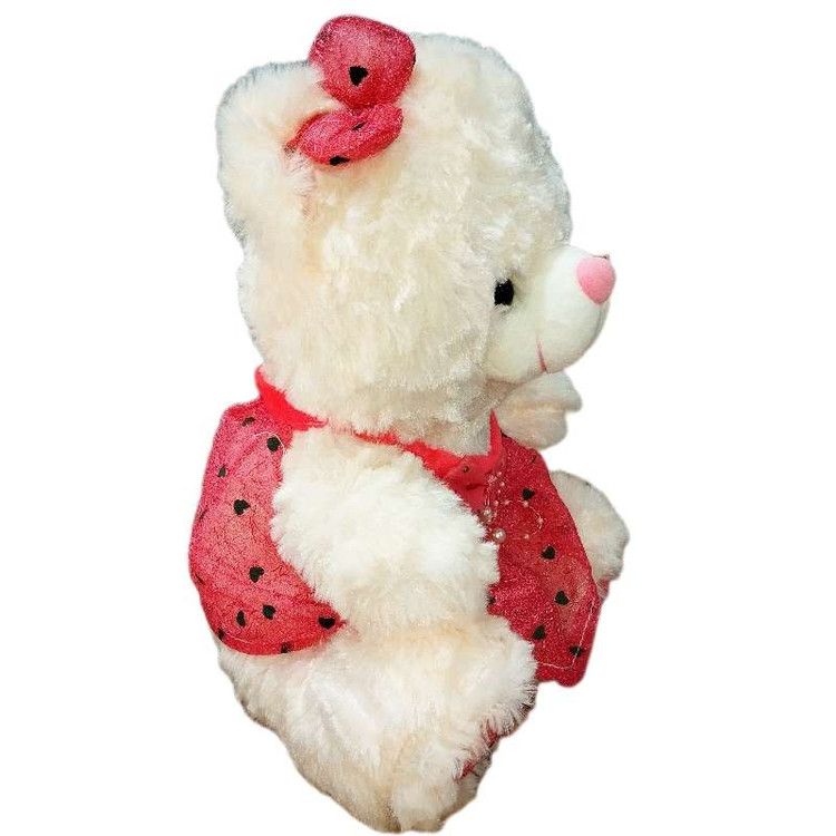 خرس پولیشی لطیف با لباس قرمز براق و جزئیات طلایی، انتخابی لوکس برای بازی کودکانه