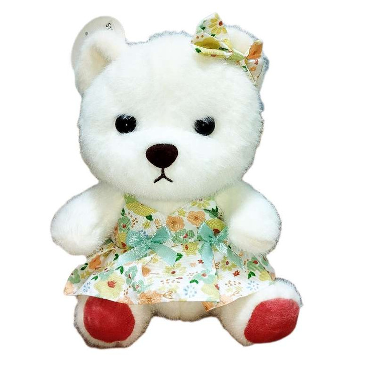 عروسک خرس سبز با دامن گلدار رز، مناسب برای دکور اتاق خواب و هدیه لطیف کودکانه