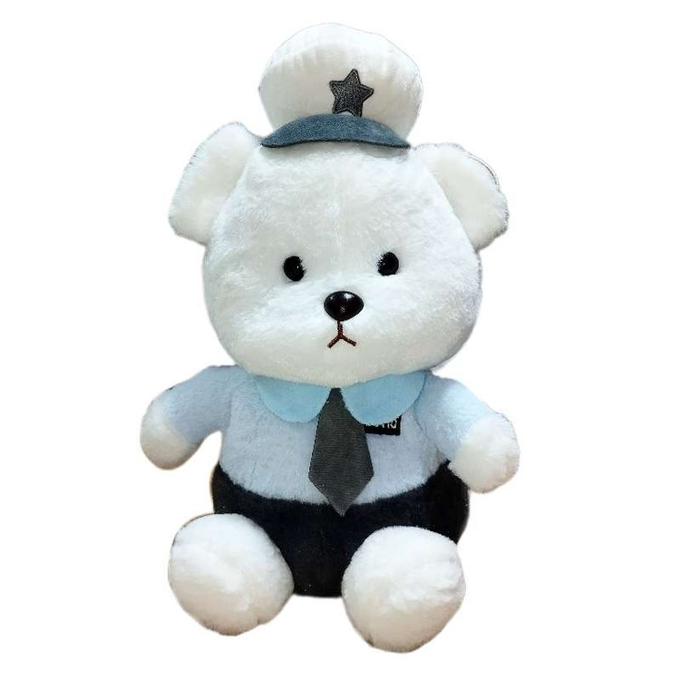 عروسک خرس آبی با لباس پلیس کامل، مناسب برای بازی تخیلی و دکور اتاق کودک