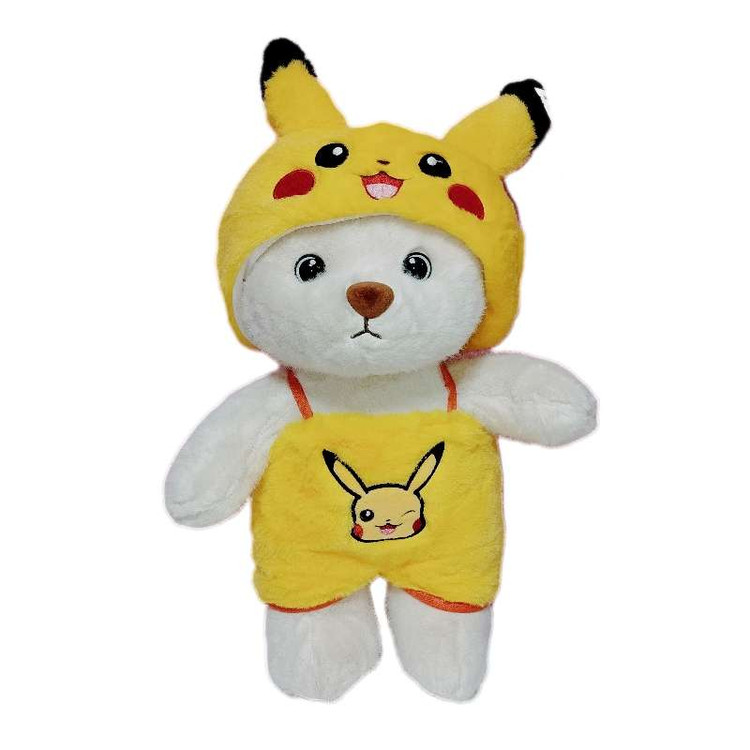 عروسک خرس پوکمونی ۳۵ با لباس شخصیت پیکاچو، مناسب برای هدیه و دکور اتاق کودک