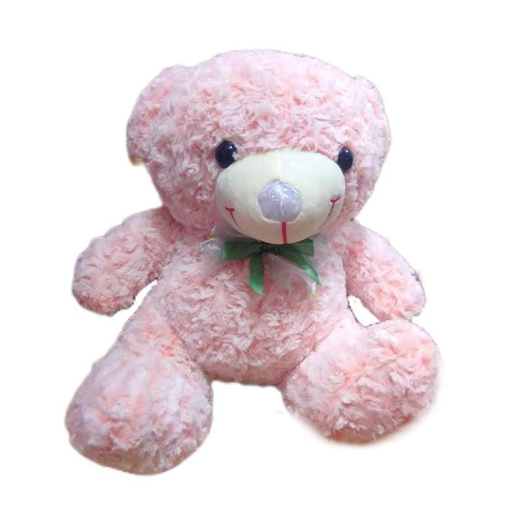 عروسک خرس صورتی با پارچه گلدار رز، مناسب برای دکور اتاق خواب و هدیه عاشقانه کودکانه