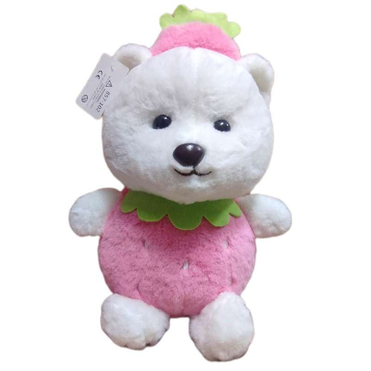 خرس پولیشی نرم با رنگ قرمز توتفرنگی، همراهی دلنشین برای بازی و خواب کودک