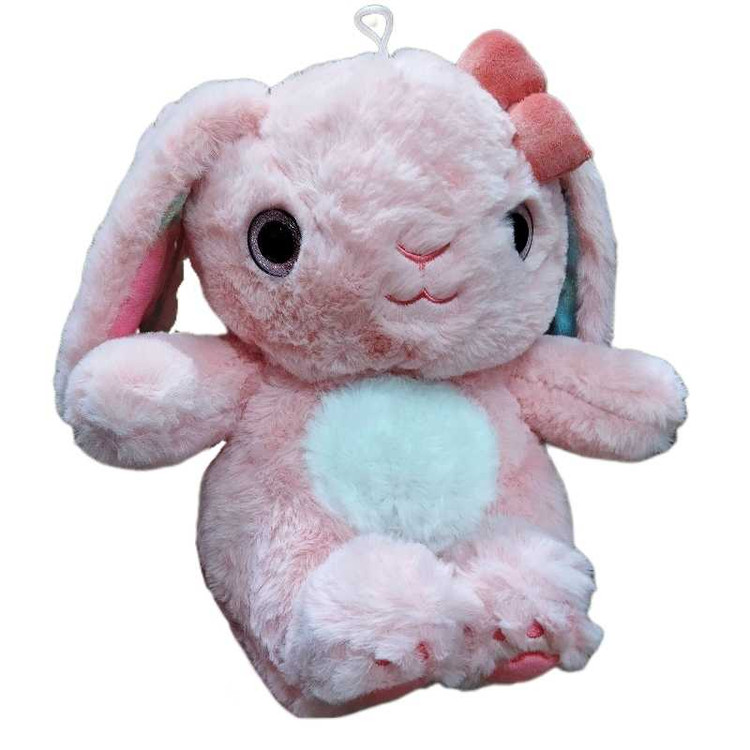 خرگوش صورتی با گوشهای نقاشیشده و پارچه ضد حساسیت، مناسب برای دکور و هدیه تولد